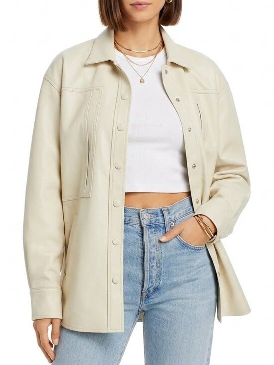 Agolde Jackets & Blazers - AGOLDE Vegan Leather Shacket Medium Cream Oversized Shirt Jacket EUC